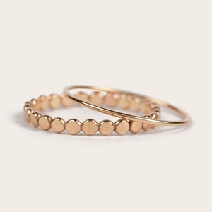 14k gold filled hammered beaded ring and 14k gold filled ultra thin gold ring product image