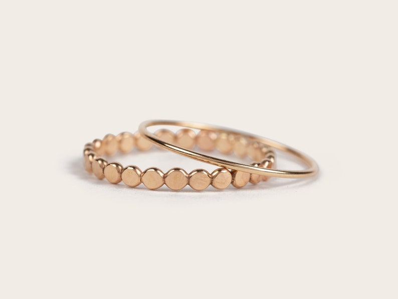 14k gold filled hammered beaded ring and 14k gold filled ultra thin gold ring product image