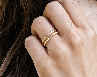 14k Rose Gold Filled Perlen Stapelring | Zierliches, Minimalistisches Dünnes Roségold Band