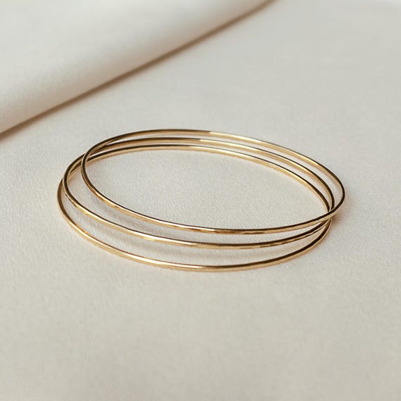 Set of Three Hammered Gold Bangles | 14k Gold Filled Bracelet Thin Gold Bangles Bangle Bracelet Hammered Bangle Simple Gold Bangle Gift