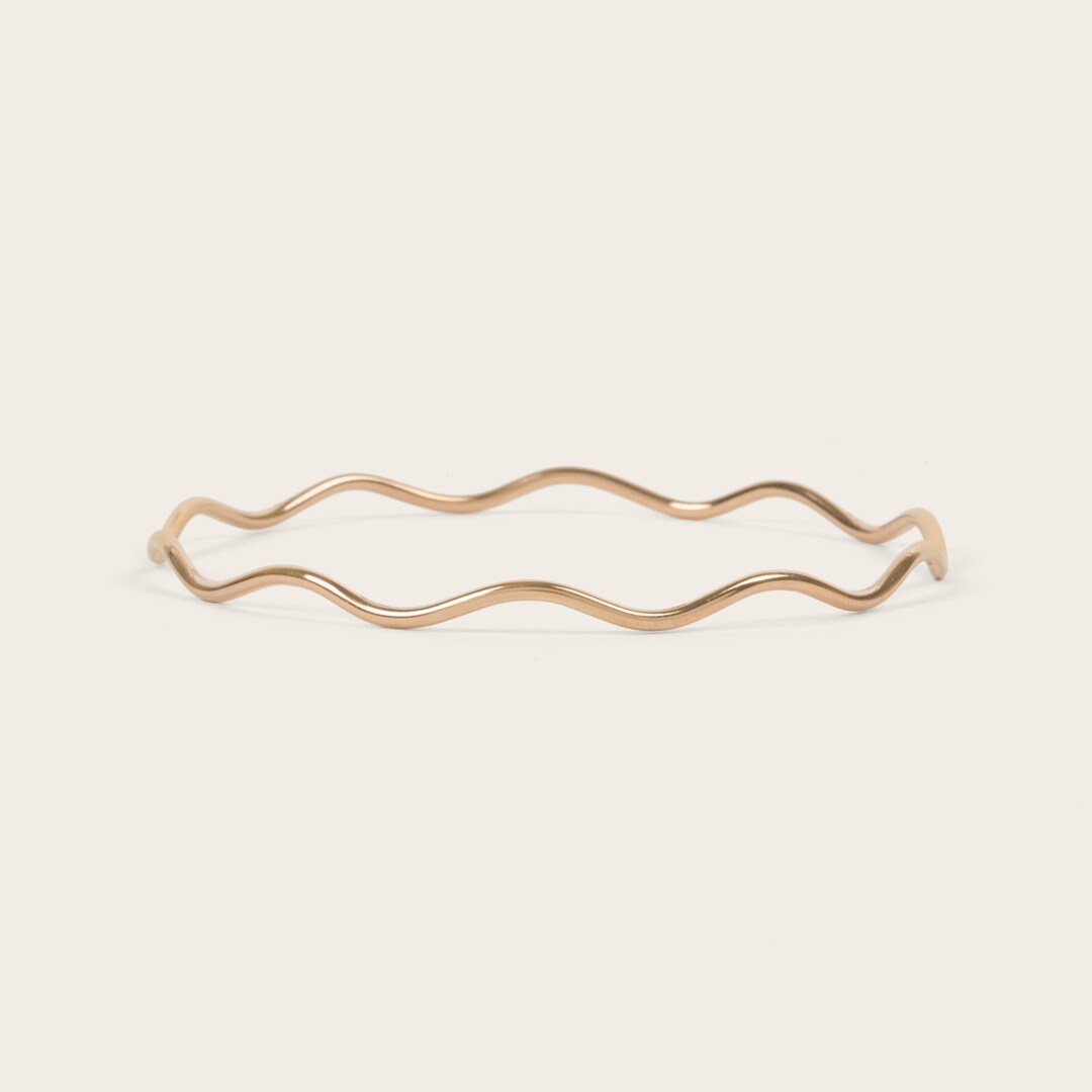 14k Gold Filled Wavy Bangle | Dainty, Minimalist Wave Bangle Bracelet - Etsy