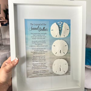 Beach Vibes The Legend of the Sand Dollar Poem Wall Decor | Beach Coastal 11"x14" Shadowbox | Christian Jesus Art | Flying Doves | Hope Gift