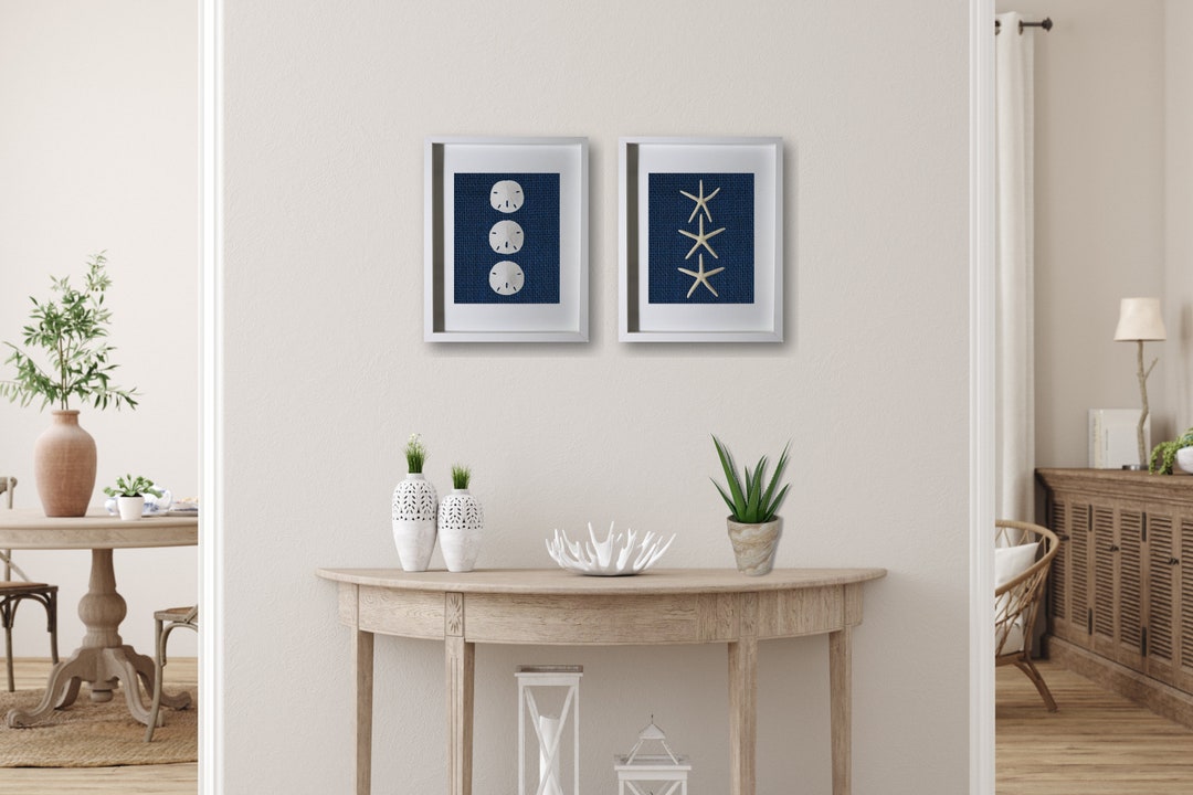 Coastal Shadowbox Set: Real Sand Dollar & Starfish - Nautical Wall ...