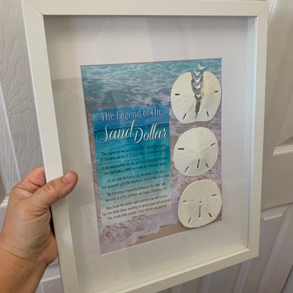 Beach Legend of the Sand Dollar Poem Ocean Wall Art, 12”x15" Shadowbox, Christian Home Decor, Coastal Ocean Jesus Religion Nautical Doves