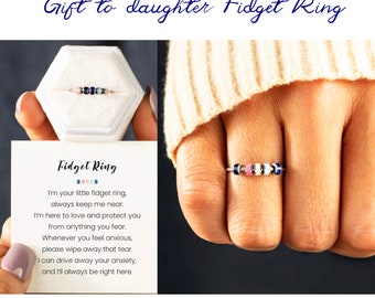 Gift To Daughter Fidget Ring,Beads Anxiety Ring with Card,Adjustable Spinning Ring,Gift for her,Birthday Gift,Christmas Gift, Stress Relief