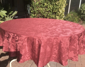 New 70" Burgundy Red Jacquard French Floral Scroll Spring Holiday Tablecloth