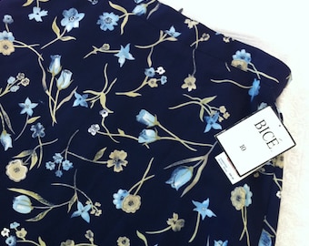 Vtg NEW Size 10 Polyester A-Line Navy Blue Floral Ankle Skirt