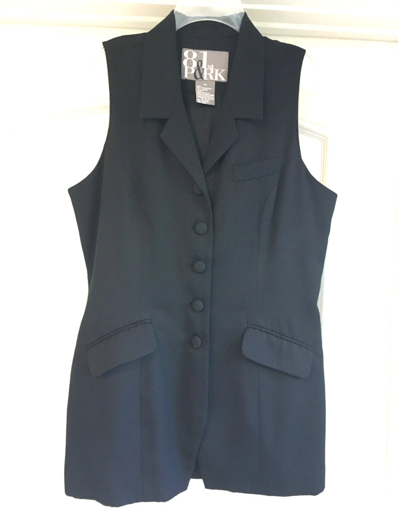 XL Tunic Designer Long Tunic Black Front Button Collar Fully Lined Jacket Vest Vtg NEW L