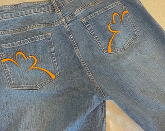 Vtg size 2X Navy Denim  MIRY Collection Fancy Embroidered Heart Back Pockets