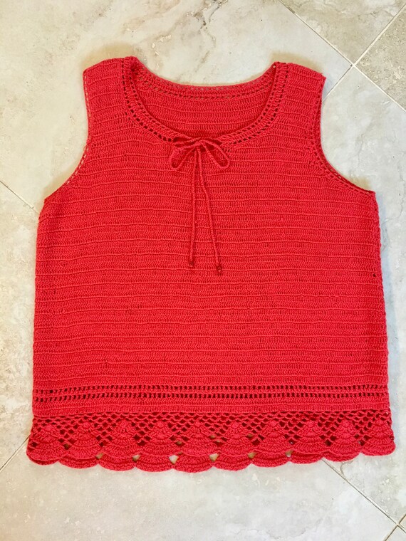 Red or White Vtg Boho NEW size XL Crochet Knit La… - image 5