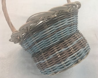 Large Wicker Blue Brown Gathering Artist Woven Storage Flower Basket
