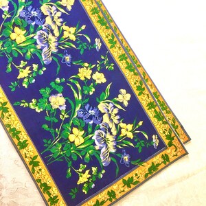 Vtg NEW Country French Navy Blue Yellow Floral Table Runner 66" x 13"