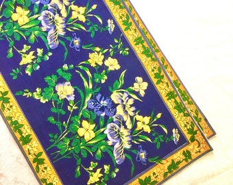 Vtg NEW Country French Navy Blue Yellow Floral Table Runner 66" x 13"