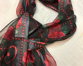 Lovely Black with Red Hearts Valentine Rectangle Scarf