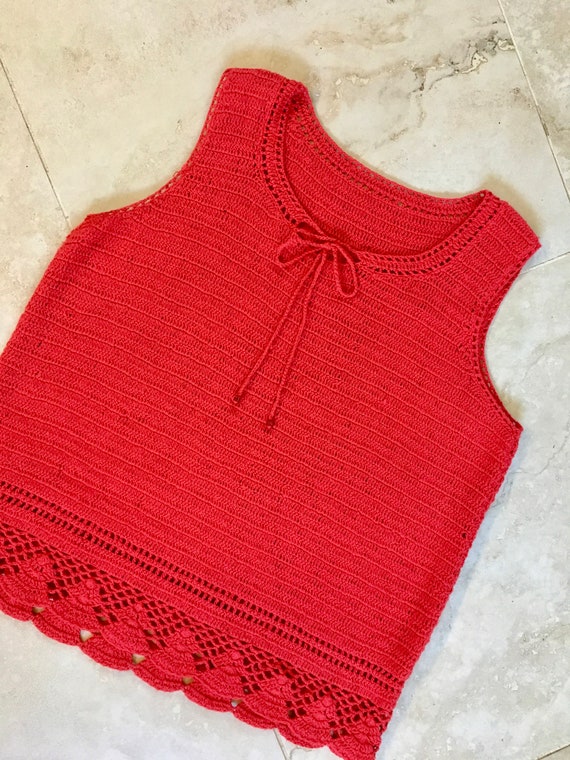 Red or White Vtg Boho NEW size XL Crochet Knit La… - image 4