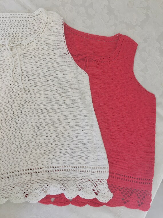 Red or White Vtg Boho NEW size XL Crochet Knit La… - image 1