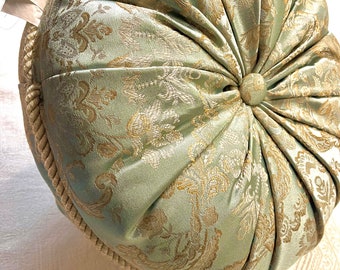 Lush Brocade Sage Green Gold Victorian 14" x 6" Plush Throw Pillow