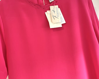 LUSH New Pure Silk size L Soft Vtg Hot Pink Short Sleeve Blouse