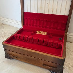 Large Wood Silverware Chest Box with Drawer, Anti tarnish red velvet lining (17 x 12 x 6.5")