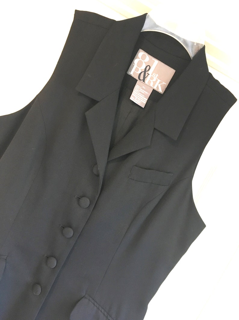 XL Tunic Designer Long Tunic Black Front Button Collar Fully Lined Jacket Vest Vtg NEW L