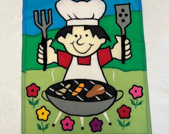 Small 12 x 16" Barbecue Nylon Embroidery Outdoor Grill Blue Red Garden Flag Picnic Banner Decoration