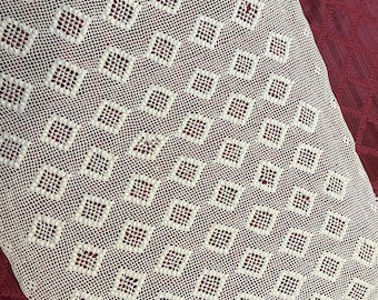 Hand Crochet 30 x 23" Square Off White Table topper Doily Exquisite Detail