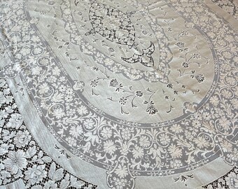 Heritage Lace Gorgeous 72 x 90" Oval Ecru Heavy European Soft White Ecru Elegant Cotton Victorian Tablecloth