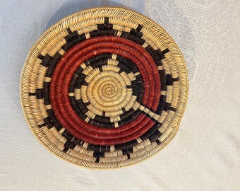 Gorgeous Large 14" Hand Woven African Burgundy Red Brown Beige Wall Art Basket