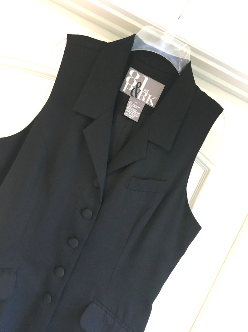 XL Tunic Designer Long Tunic Black Front Button Collar Fully Lined Jacket Vest Vtg NEW L
