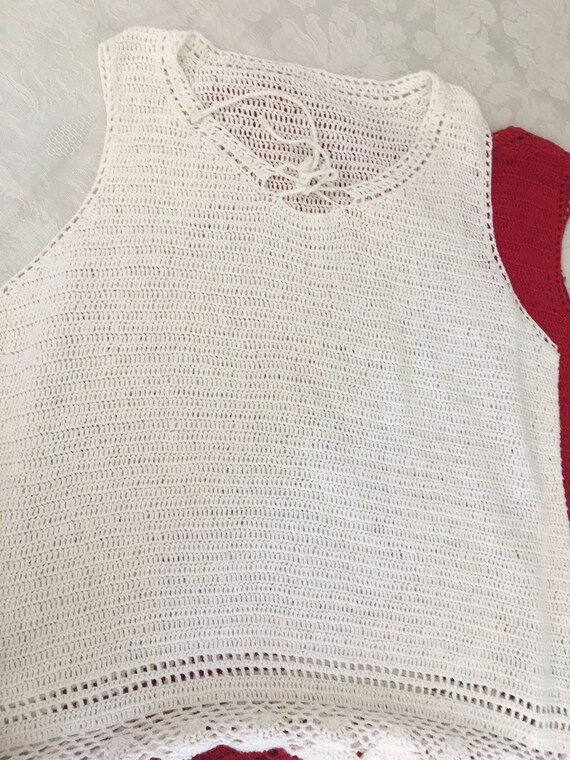 Red or White Vtg Boho NEW size XL Crochet Knit La… - image 3