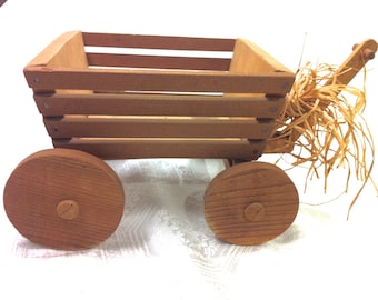 Folk Wooden 12 x 9 x 7" Primitive Wagon with Large Wheels Planter Fruit Bowl Planter Handmade
