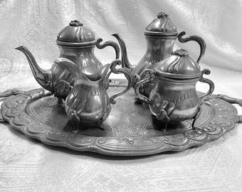 NWT Victorian Pewter Coffee Tea Set with Sugar and Creamer