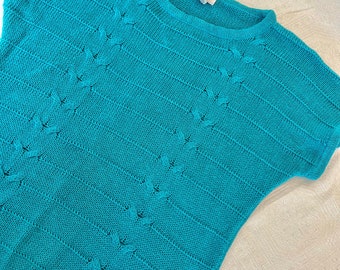 Classy size S - M Ramie Cotton Teal Green Cap Sleeve Pullover Sweater