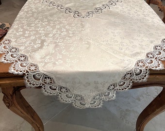 Vtg New 52" Heavy European Lace Soft White Elegant Polyester Victorian French Tablecloth