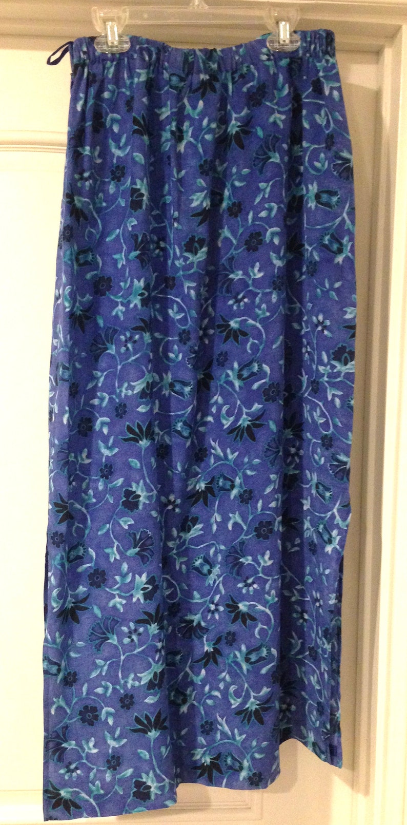 NEW size M 100/% SILK Long Ankle length Summer Blue Floral Travel Skirt