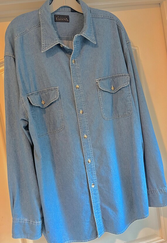 Mens Size L Basic Editions BLUE  Denim Long Sleeve