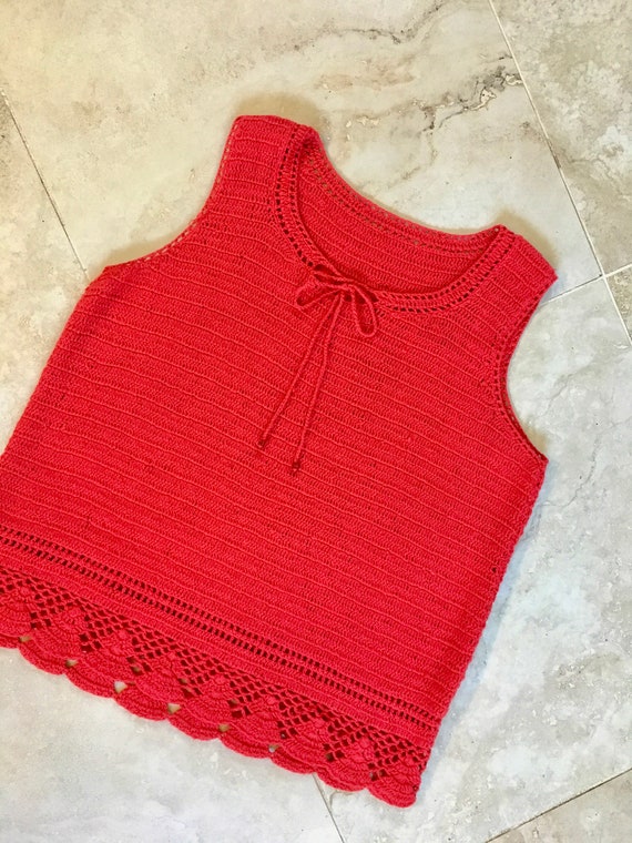 Red or White Vtg Boho NEW size XL Crochet Knit La… - image 2