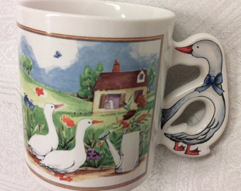 3 Vtg New Duck Handle Mug New Boxed Geese and House