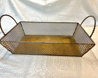 Casserole Holder Gold Bronze Metal Rectangle Mesh with Handles 12.5 x 7.5"