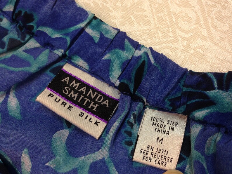 NEW size M 100/% SILK Long Ankle length Summer Blue Floral Travel Skirt
