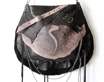Handcrafted Leather Messenger Bag - Arabic 'Mim' Calligraphy Grunge & Boho Chic S