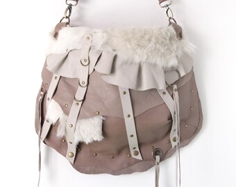 Genuine Leather & Lamb Fur Shoulder Bag – Earthy Elegance with a Wild Soul