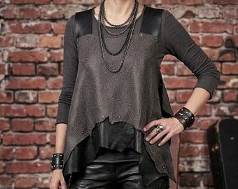 Genuine Lambskin Leather Top Vest, Unique Textured Rosewood Brown Leather Corset, Punk Rock Style Asymmetric Leather Harness, One Size