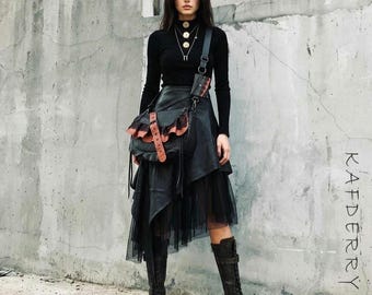 Crimson Whisper | Handmade Leather Satchel - Punk-Romantic Style Grunge, Goth, Rock, Free People, Hobo, Hippie Mori girl S