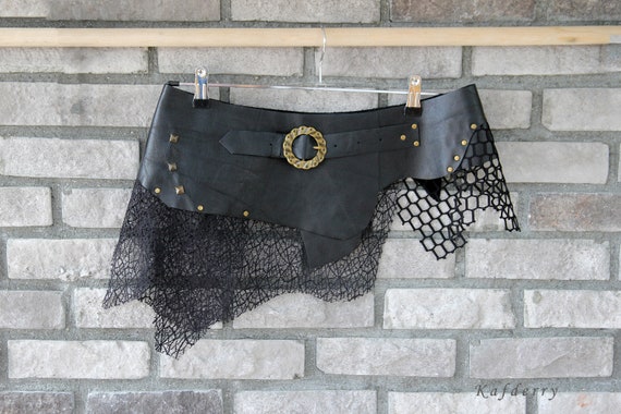 Black Raw Leather Belt - Skirt Belt -Tribal Leather Belt - Hip Belt -Boho Hobo Hippie Belt -Steampunk Costume Belt  Festival Belt