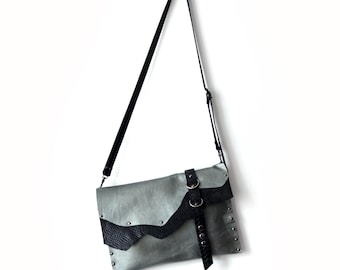Handgemaakte lame lederen clutch grunge avant-garde rock Goth portemonnee