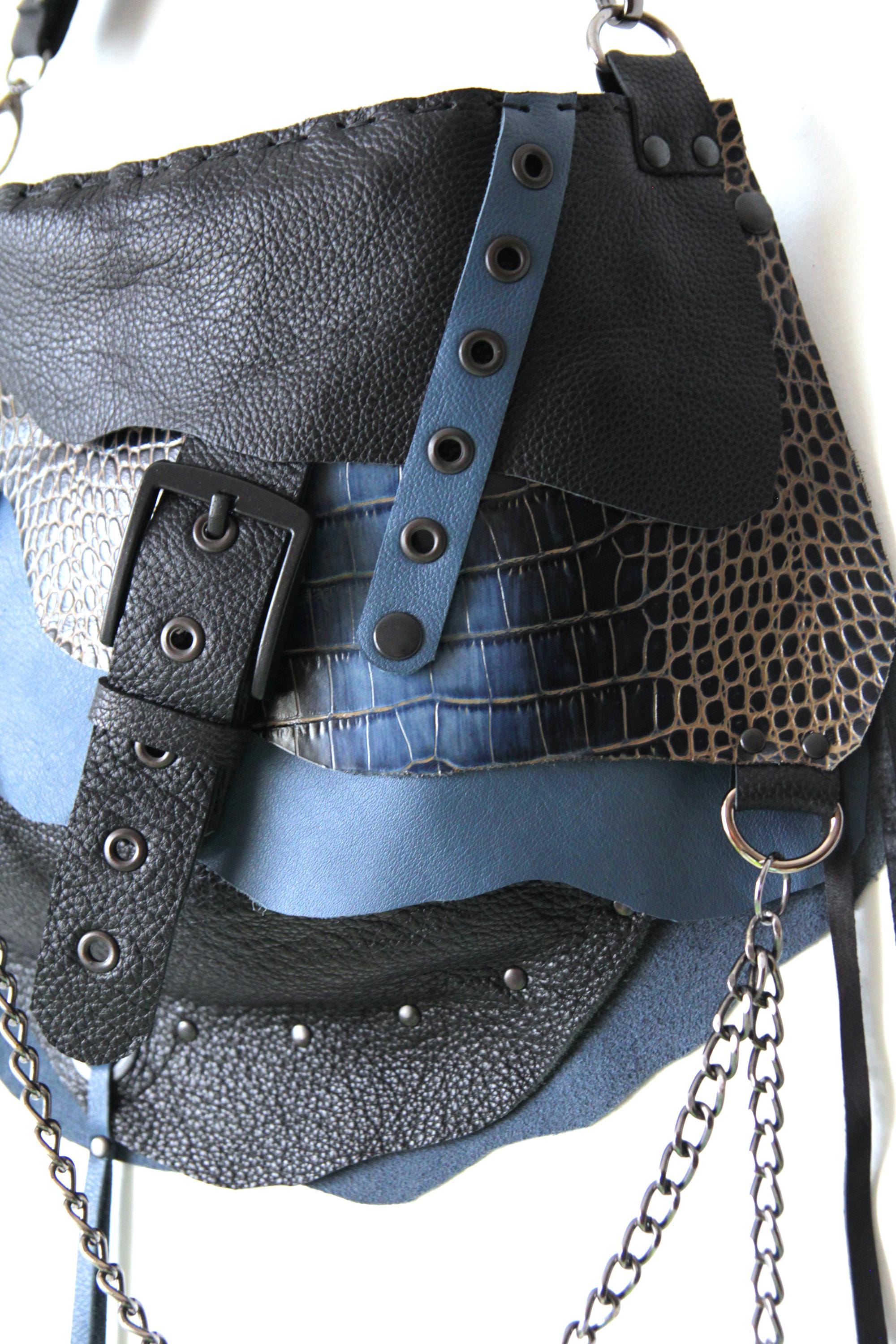 Vintage Black Pebbled Leather Crossbody Bag Croc Embossed Flap Boho Grunge Vintage Black Croc Bag - Etsy main image 2