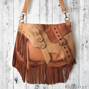 Orange braun gelbe Leder Umhängetasche / Hobo Crazy Boho Boho Hobo Hippie / Echtleder Hard Rock Geldbörse