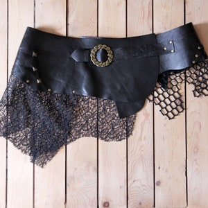 Black Raw Leather Belt - Skirt Belt -Tribal Leather Belt - Hip Belt -Boho Hobo Hippie Belt -Steampunk Costume Belt Festival Belt image 3