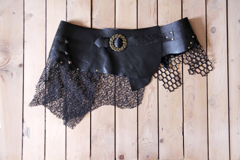 Black Raw Leather Belt - Skirt Belt -Tribal Leather Belt - Hip Belt -Boho Hobo Hippie Belt -Steampunk Costume Belt Festival Belt image 3